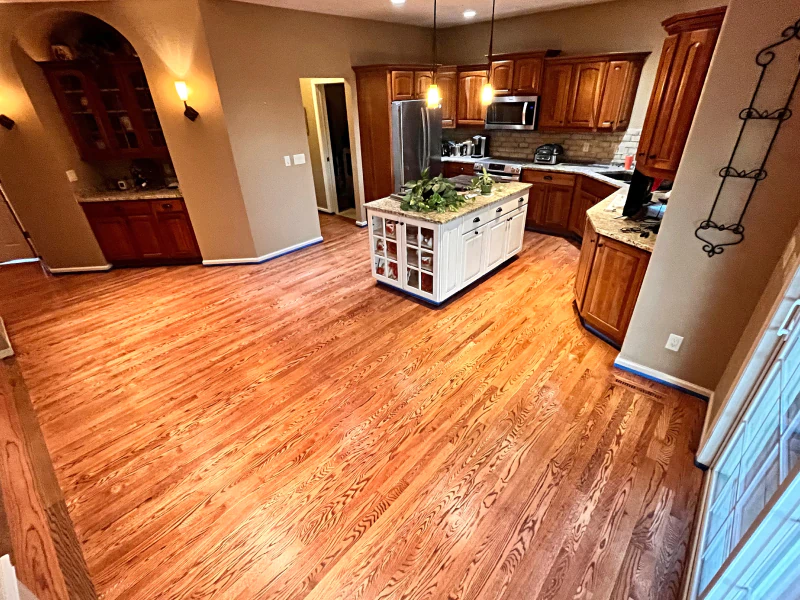 interior of a kitchen with a newly installed floor